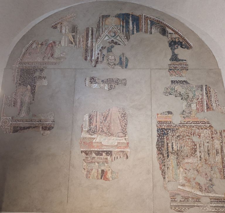 San Giovanni Gualberto in trono e storie della sua vita - Bicci di Lorenzo (attribuito), 1400-1425, affresco staccato San Giovanni Gualberto in trono e storie della sua vita - Bicci di Lorenzo (attribuito), 1400-1425, affresco staccato