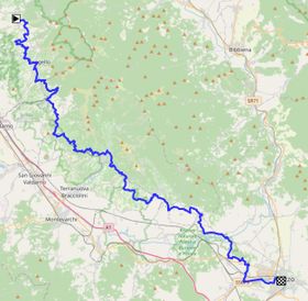 The route of the Setteponti road for mountain bikes